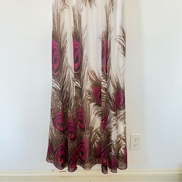 IGIGI Pink White Color Block Peacock Feathers Print Maxi Dress - Picture 11 of 11